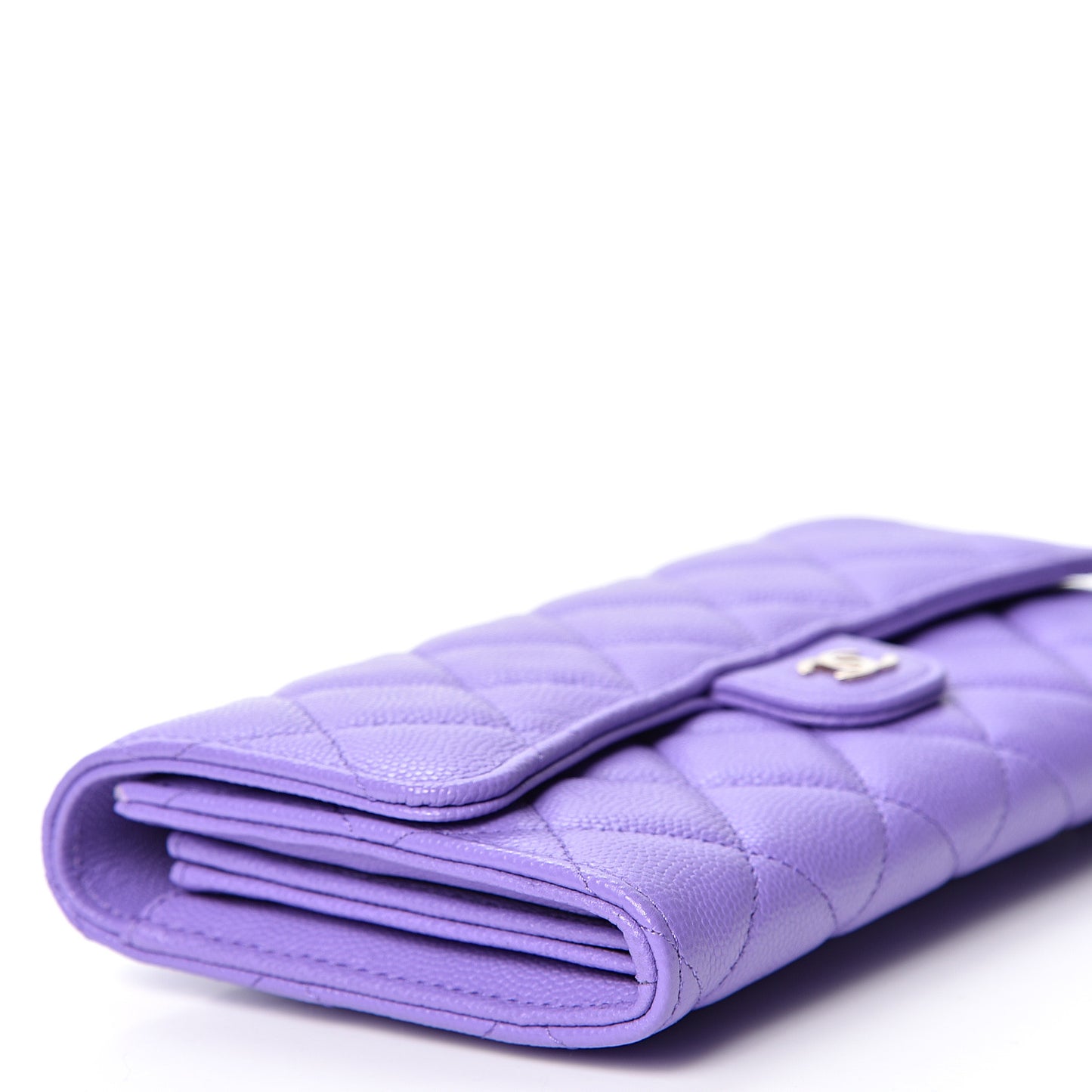 Caviar Quilted Large Flap Wallet Purple