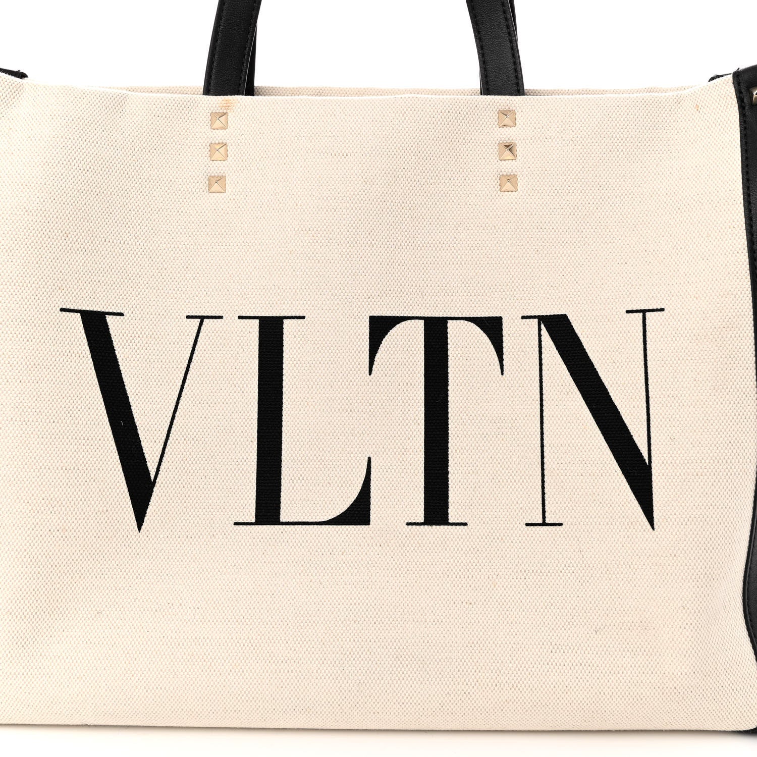 Valentino Garavani Canvas Calfskin VLTN Print Small Rockstud Tote Naturale Black 7 of 11