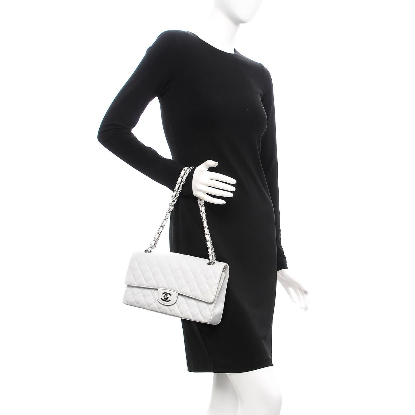 Caviar Quilted Medium Double Flap White