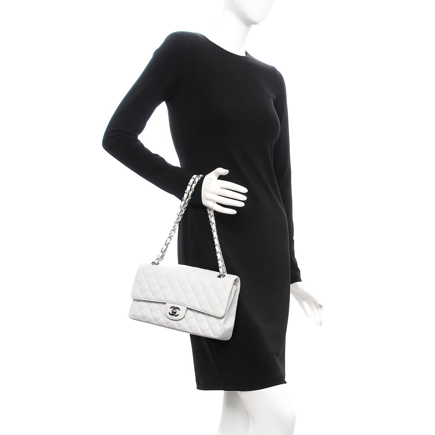 Chanel Caviar Quilted Medium Double Flap White 2 of 9