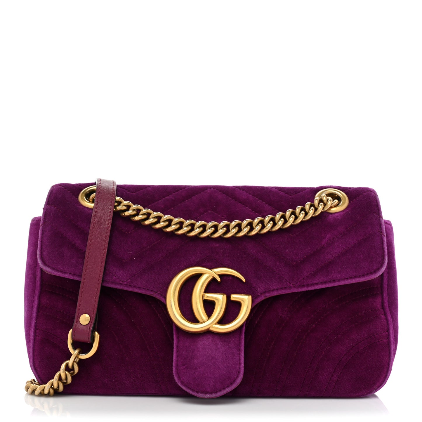 Velvet Matelasse Small GG Marmont Shoulder Bag Fuchsia Violet Cyclamen