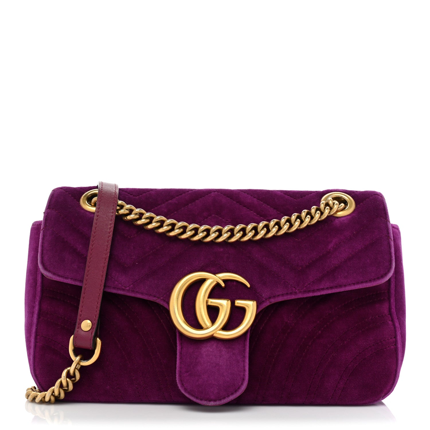 Gucci Velvet Matelasse Small GG Marmont Shoulder Bag Fuchsia Violet Cyclamen 1 of 18