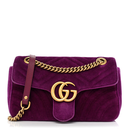 Gucci Velvet Matelasse Small GG Marmont Shoulder Bag Fuchsia Violet Cyclamen 1 of 18