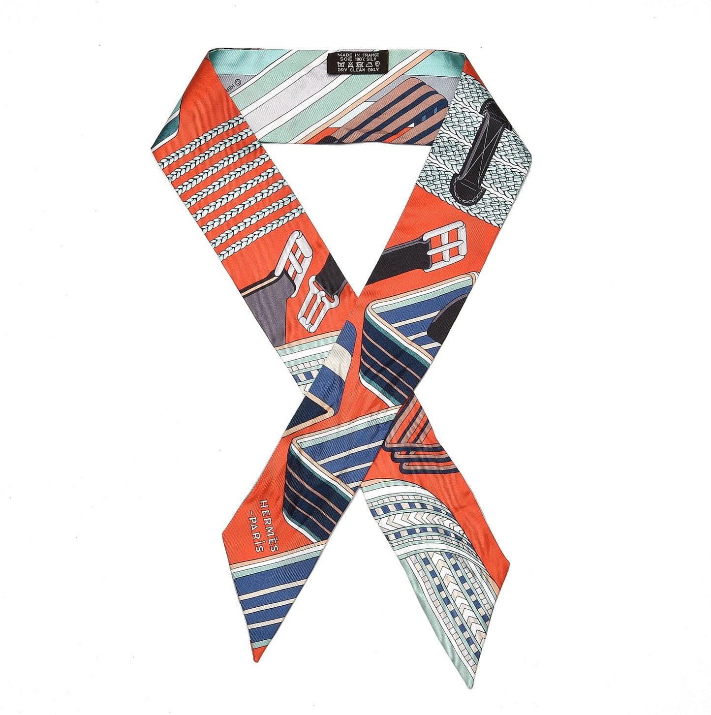 Silk Sangles En Zigzag Twilly Orange Turquoise Gris
