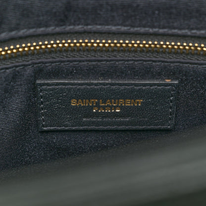 Saint Laurent Grain de Poudre Matelasse Chevron Medium Tribeca Shopping Bag Vert Fonce 7 of 11