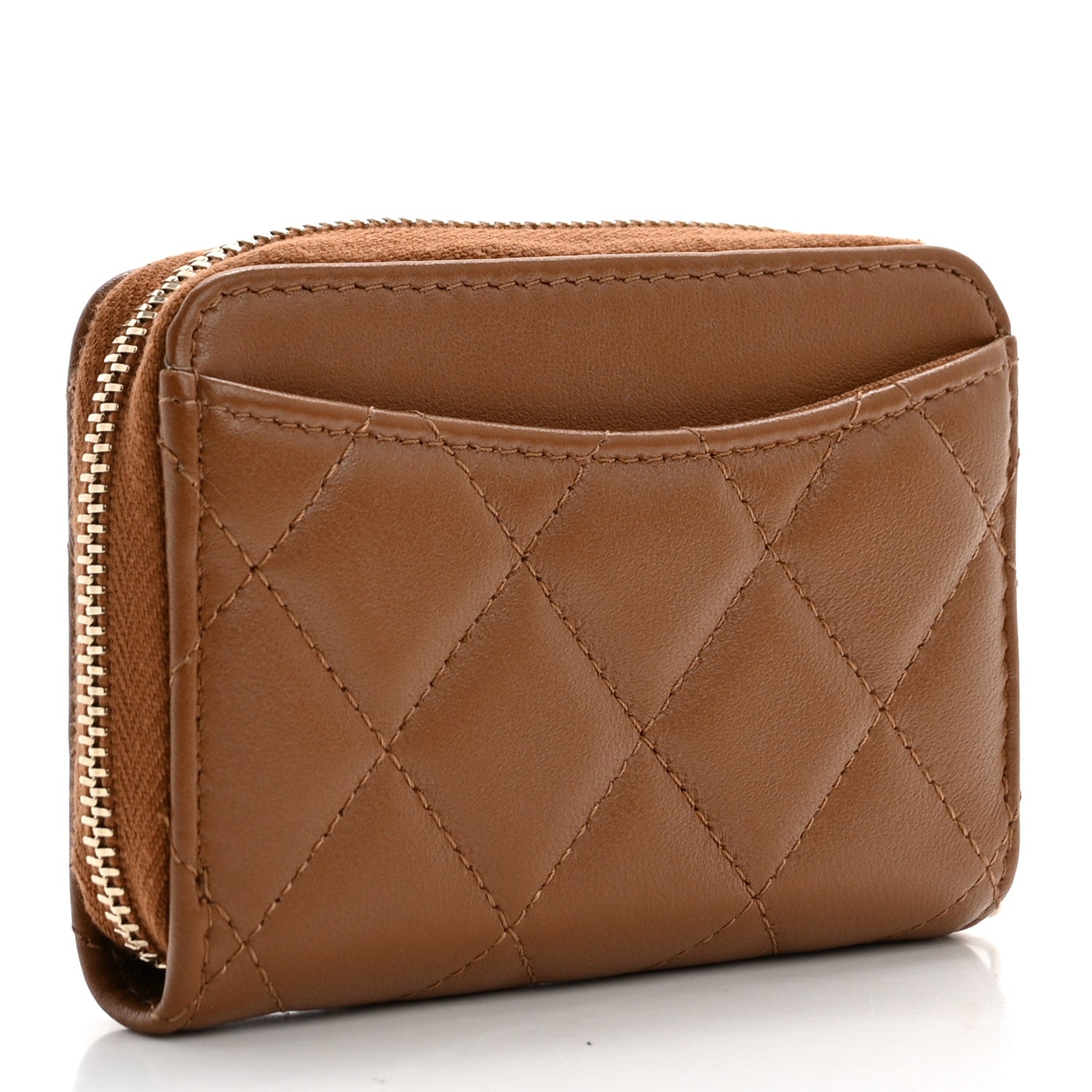 Chanel Lambskin Quilted Zip Around Coin Purse Wallet Brown 3 of 10