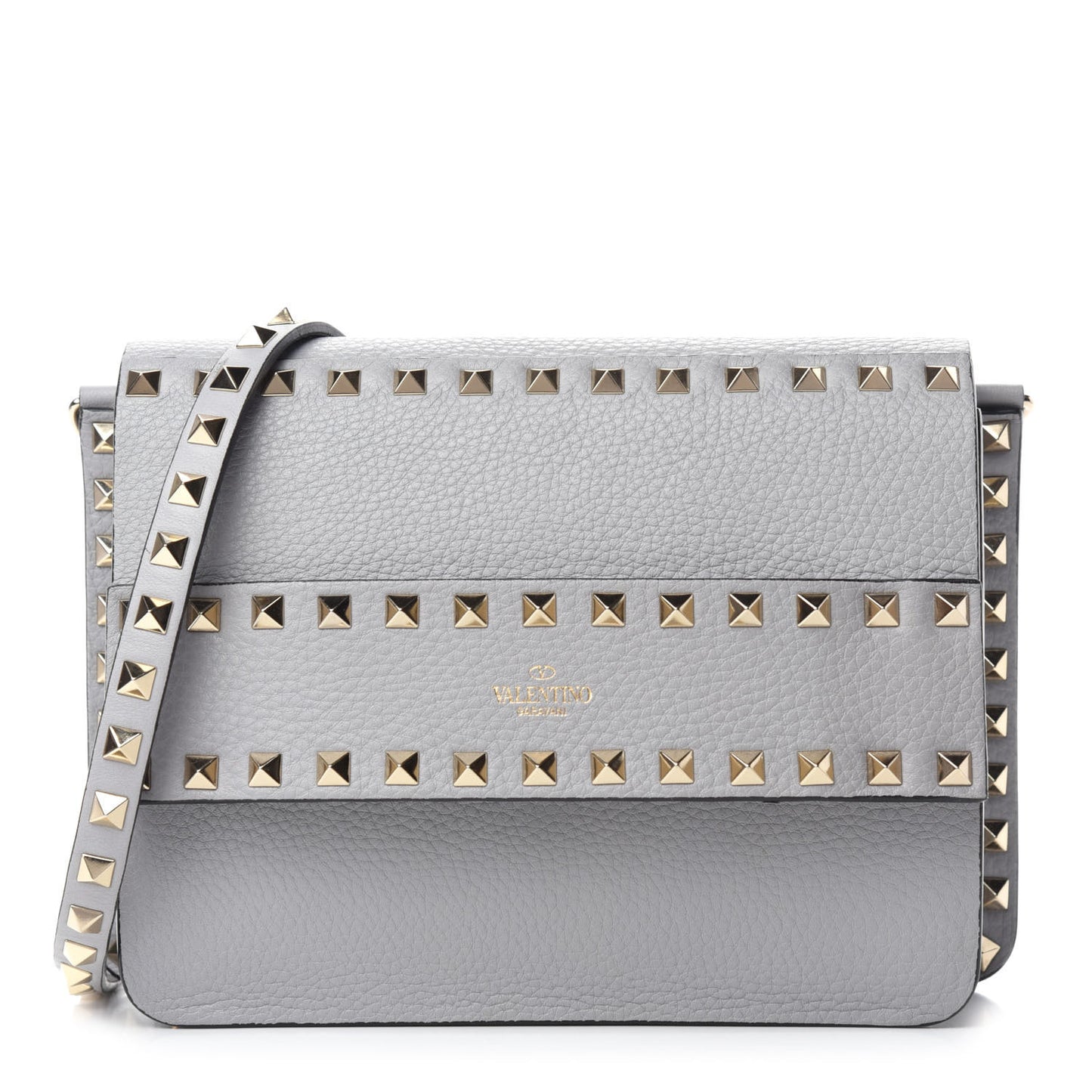 Pebbled Calfskin Rockstud Side Slip Crossbody Pastel Grey
