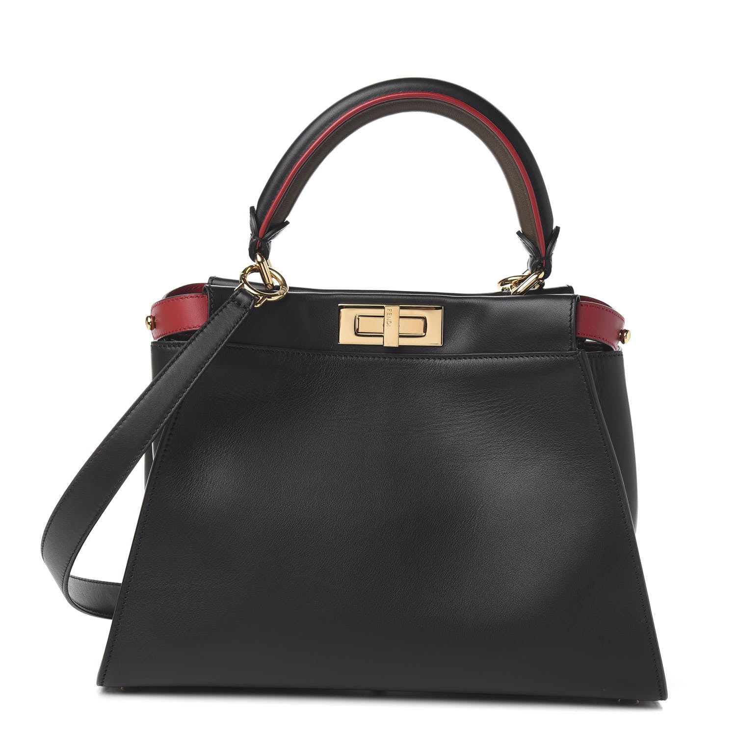 Fendi Vitello Seta Century Nappa Medium Peekaboo Iconic Defender Satchel Black Fragola Maya 1 of 12