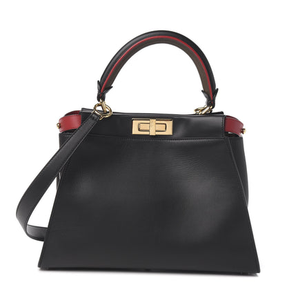 Fendi Vitello Seta Century Nappa Medium Peekaboo Iconic Defender Satchel Black Fragola Maya 1 of 12