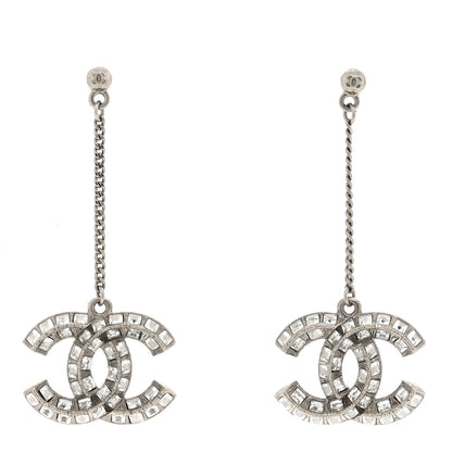 Chanel Crystal Baguette CC Drop Earrings Silver 1 of 5