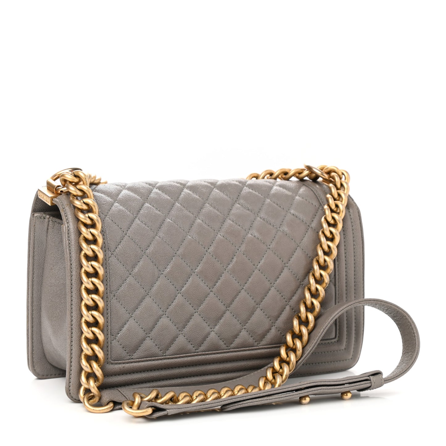 Caviar Quilted Medium Boy Flap Light Grey
