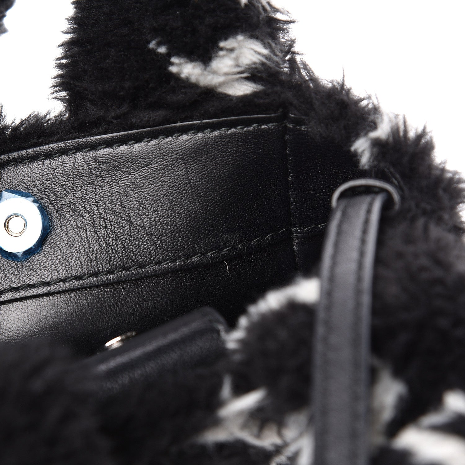 Balenciaga Faux Fur Diagonal Logo Everyday Phone Holder Tote Black White 10 of 11