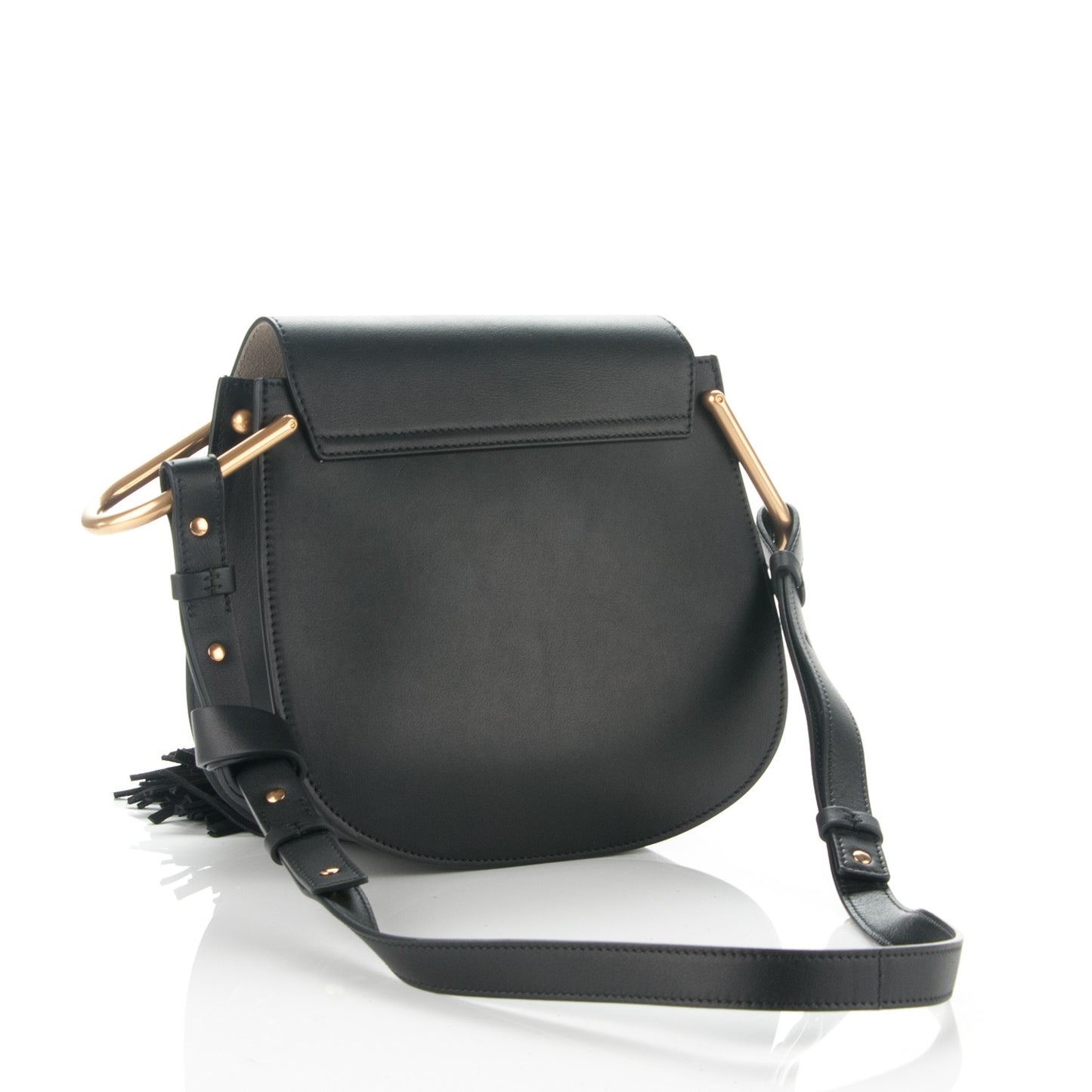 Calfskin Small Hudson Fringe Shoulder Bag Black