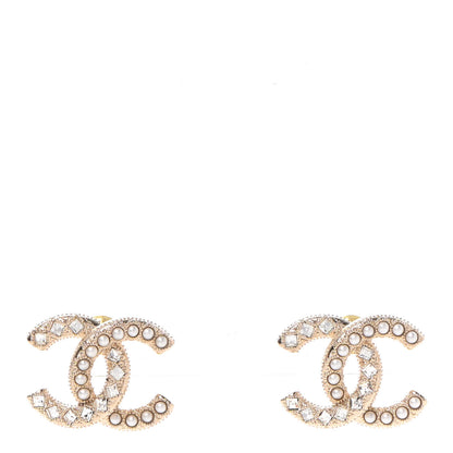 Chanel Pearl Crystal CC Earrings Gold 1 of 4