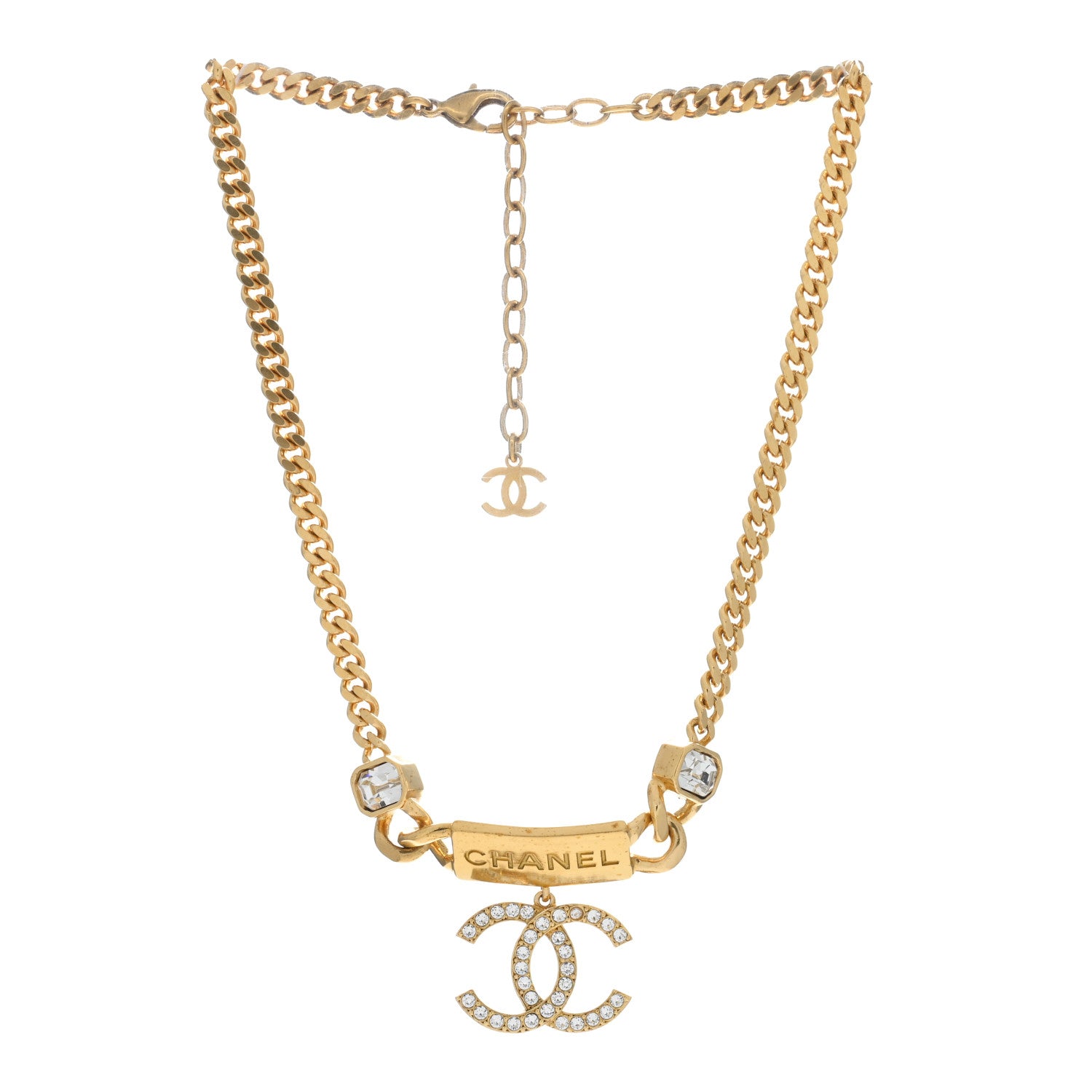 Chanel Crystal CC Chain Link Choker Necklace Gold 2 of 4