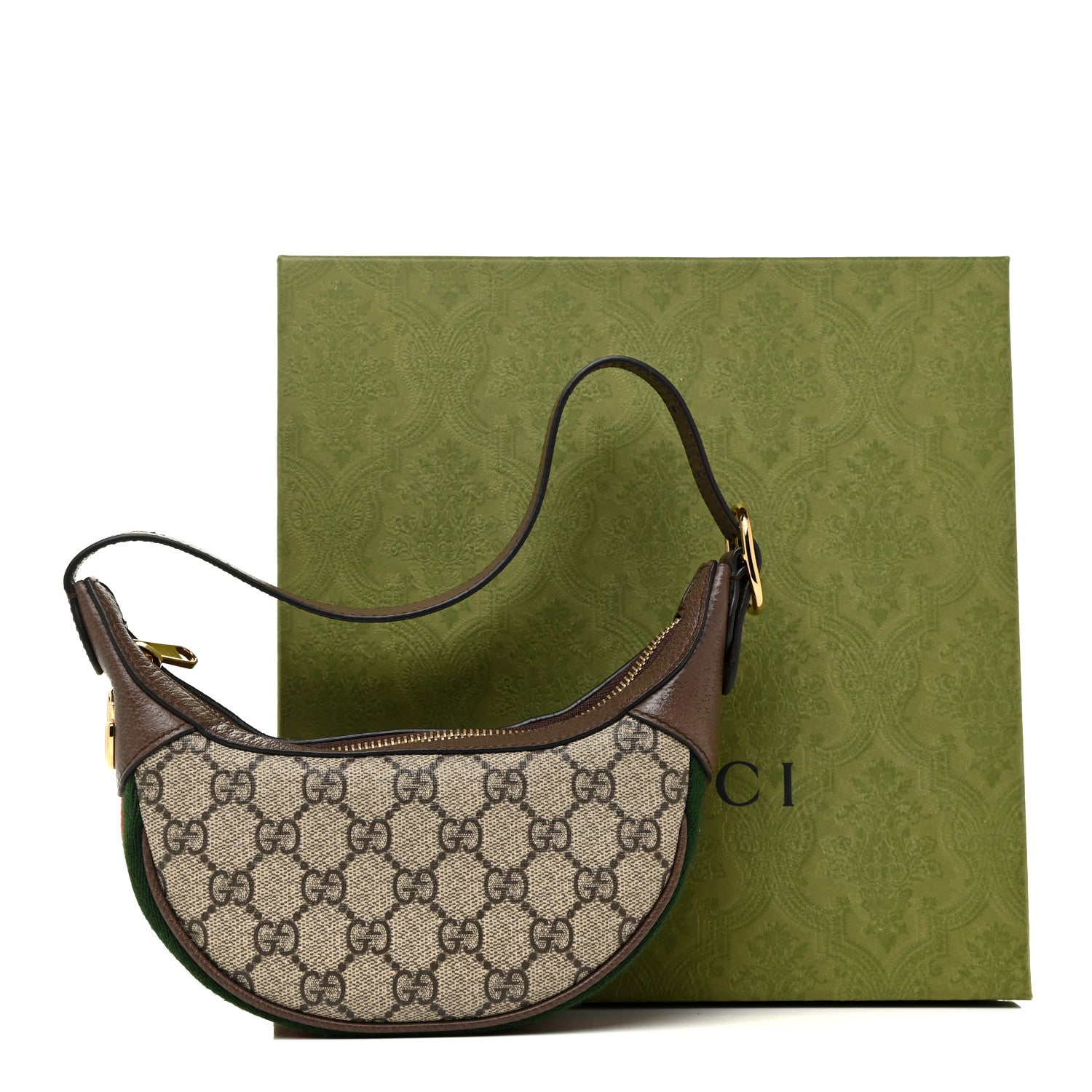 Gucci GG Supreme Monogram Textured Calfskin Web Mini Ophidia Half Moon Hobo Beige Ebony New Acero 11 of 11