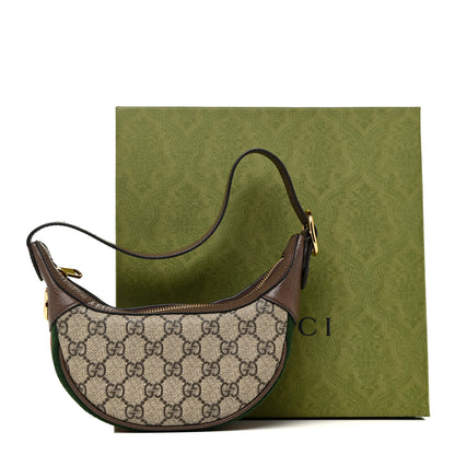 Gucci GG Supreme Monogram Textured Calfskin Web Mini Ophidia Half Moon Hobo Beige Ebony New Acero 11 of 11