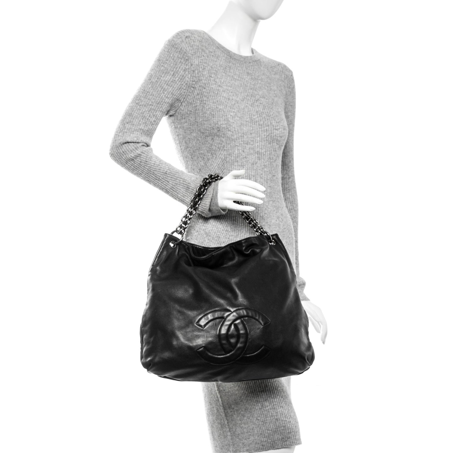 Lambskin Large Soft and Chain Hobo Black