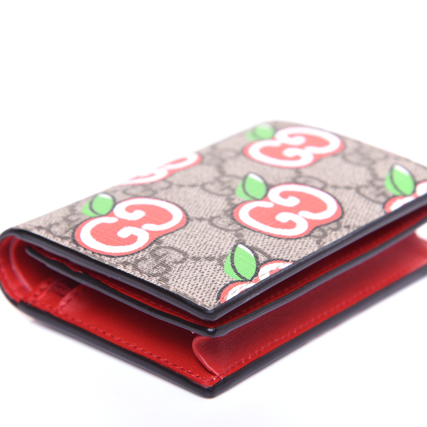Gucci GG Supreme Monogram Apple Card Case Wallet Beige Multicolor Lobster Red 5 of 11