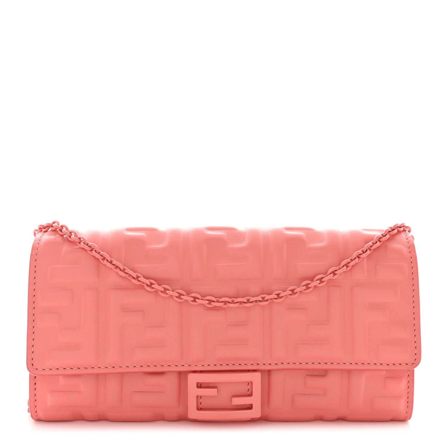 Fendi Nappa FF Embossed Continental Wallet On Chain Pink 1 of 10