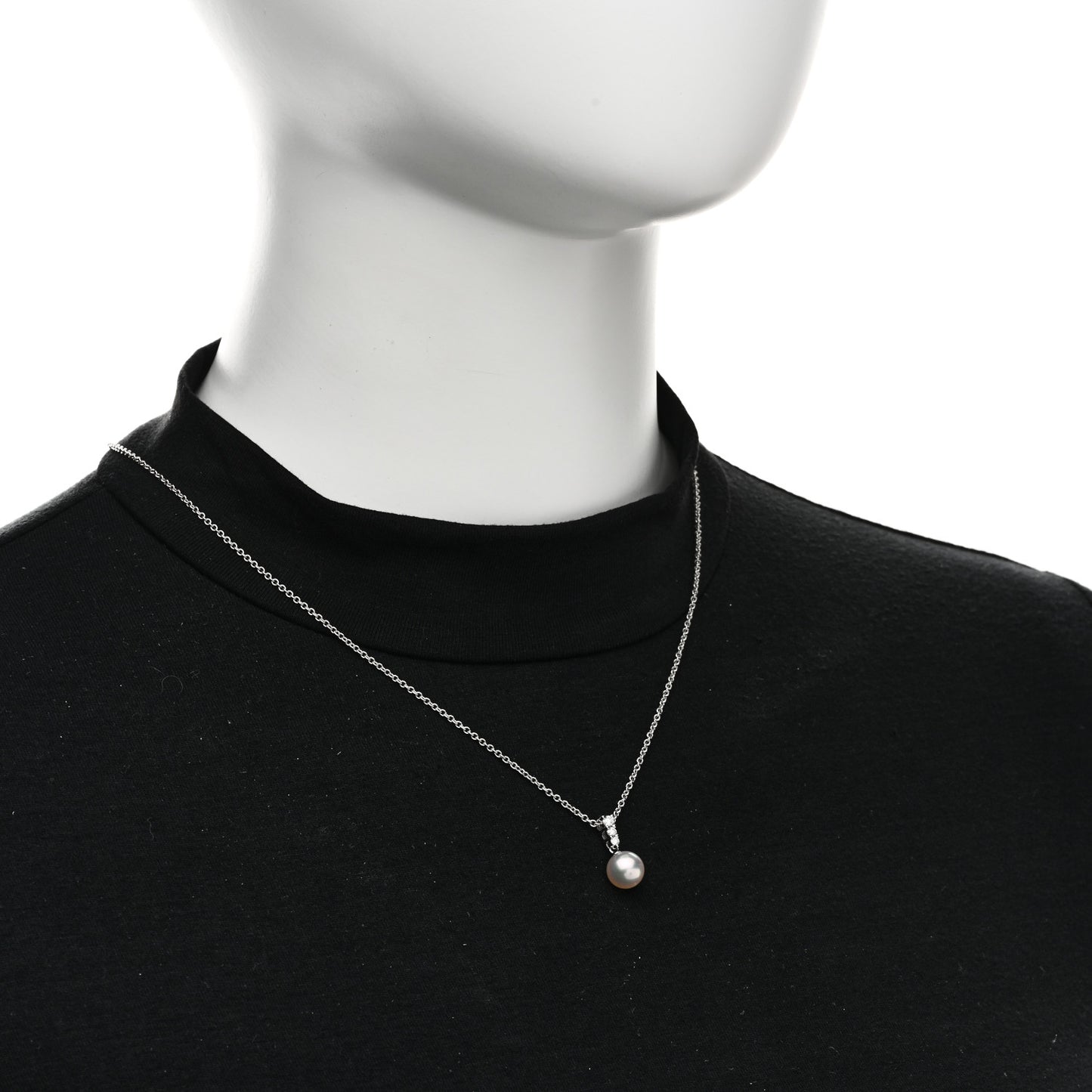 18K White Gold Diamond Akoya Cultured Pearl 8mm Morning Dew Pendant Necklace