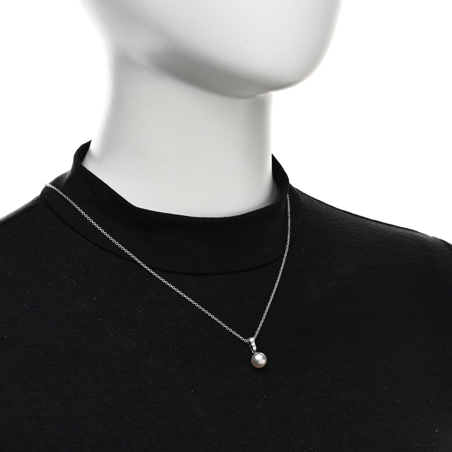 Mikimoto 18K White Gold Diamond Akoya Cultured Pearl 8mm Morning Dew Pendant Necklace 2 of 5