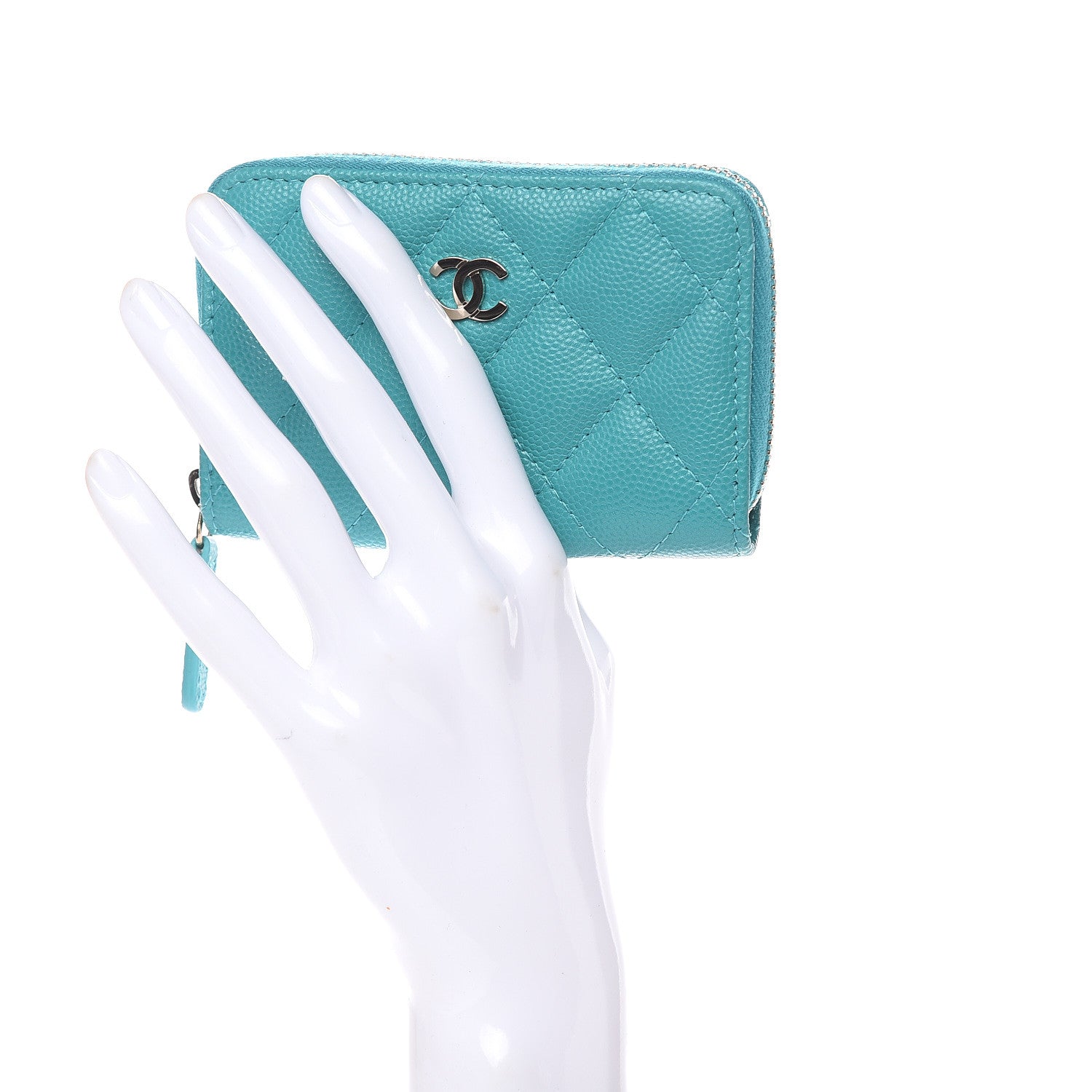 Chanel Caviar Quilted Zip Coin Purse Turquoise 2 of 8