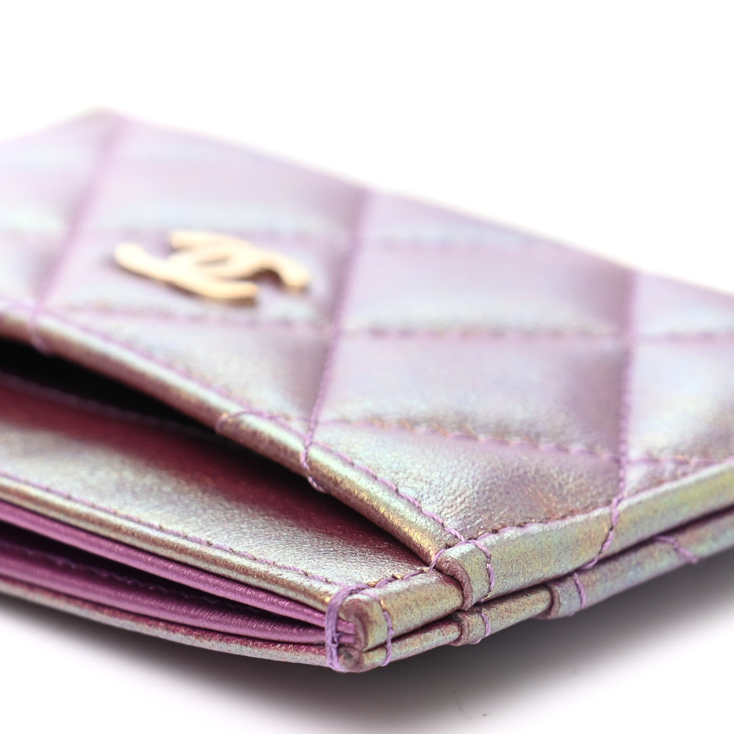 Chanel Iridescent Lambskin Quilted Card Holder Purple 23 of 24