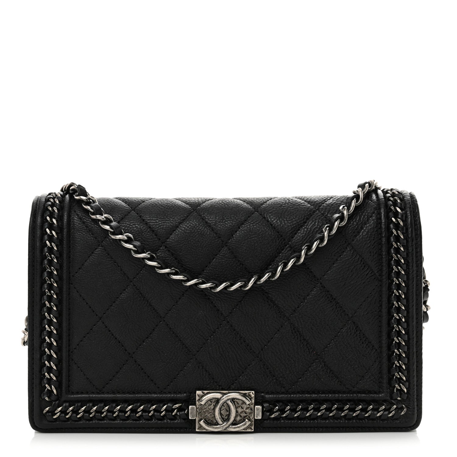 Chanel Calfskin Quilted Chain Around Boy Wallet On Removable Chain WOC Black 1 of 12