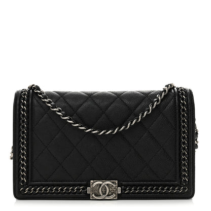 Chanel Calfskin Quilted Chain Around Boy Wallet On Removable Chain WOC Black 1 of 12