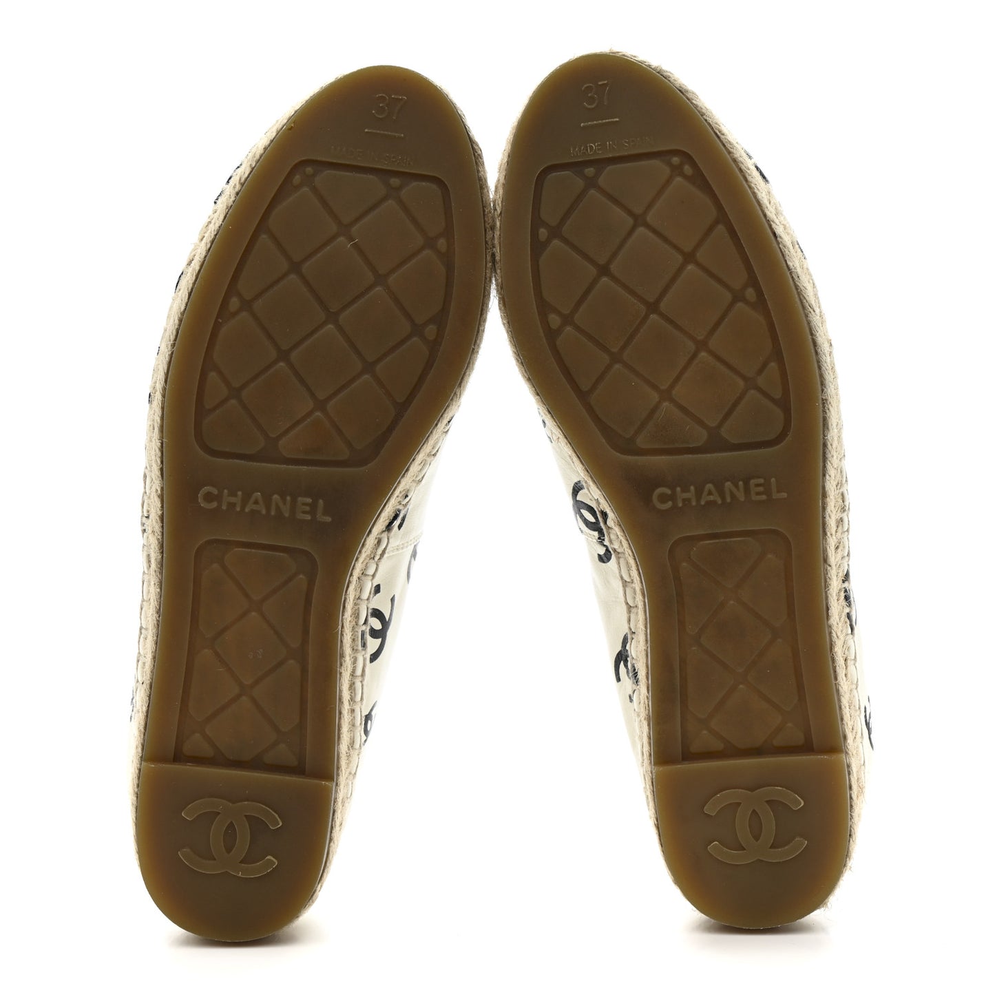 Lambskin Printed CC Espadrilles 37 White Black