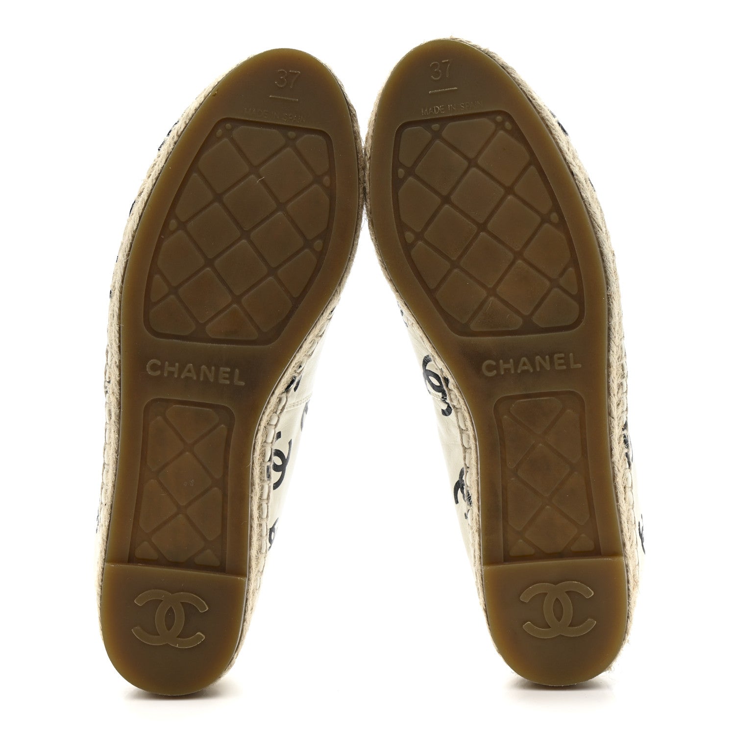 Chanel Lambskin Printed CC Espadrilles 37 White Black 6 of 14