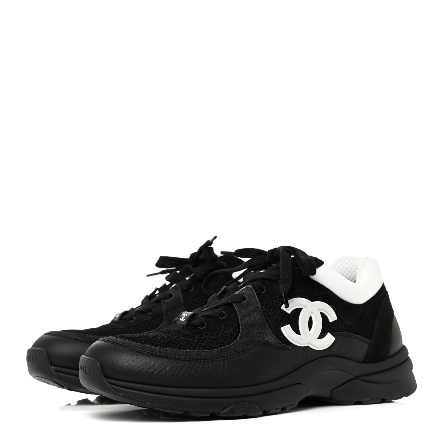 Mesh Suede Grained Calfskin Womens CC Sneakers 41 Black White