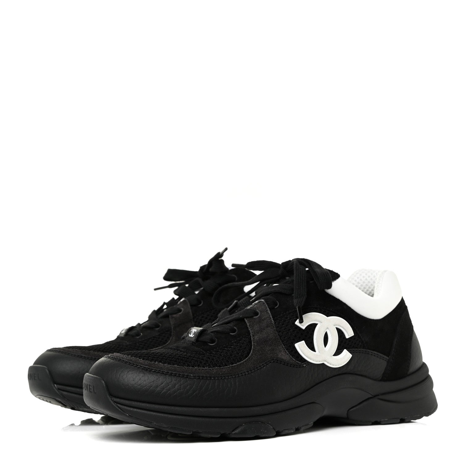 Chanel Mesh Suede Grained Calfskin Womens CC Sneakers 41 Black White 3 of 14