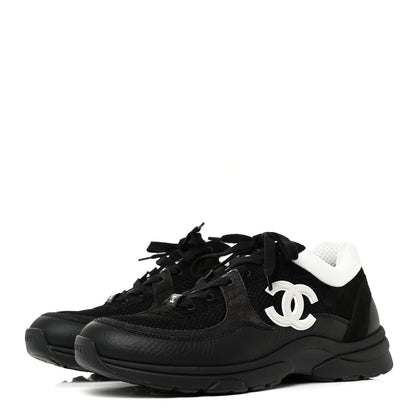 Chanel Mesh Suede Grained Calfskin Womens CC Sneakers 41 Black White 3 of 14