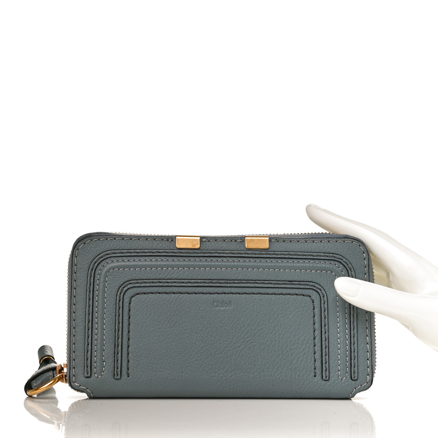 Grained Calfskin Marcie Long Zip Around Wallet Cloudy Blue
