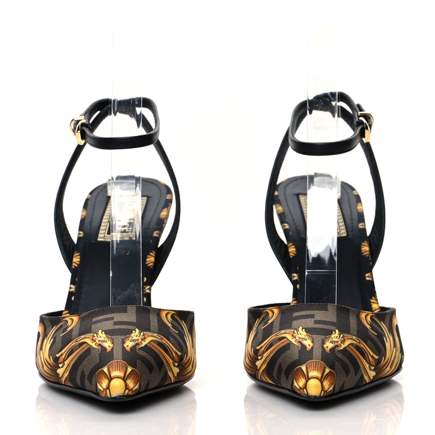 Fendi X VERSACE Silk Calfskin Fendace Fendi First 95mm Slingback Sandals 37 Tobacco Black Gold 2 of 8