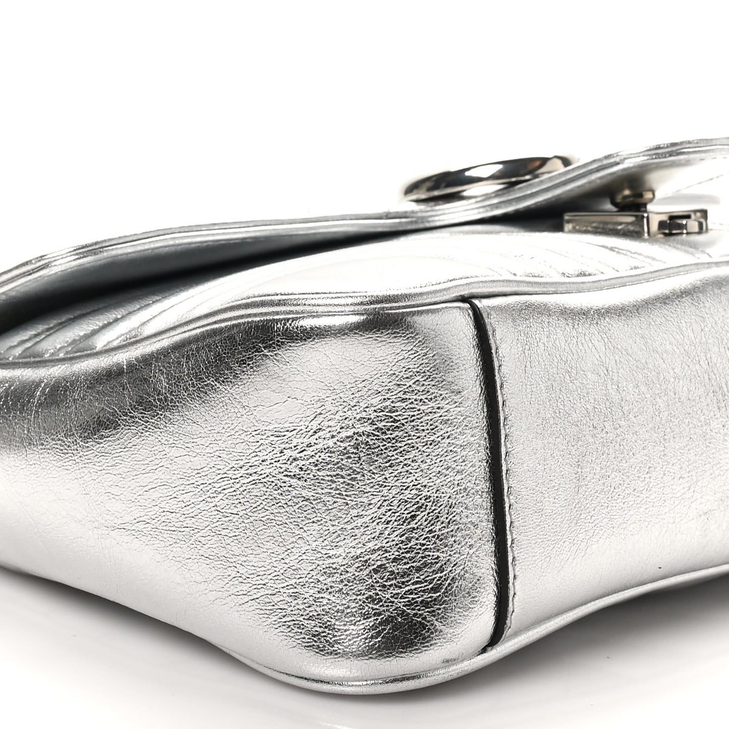 Metallic Calfskin Matelasse Small GG Marmont Shoulder Bag Silver