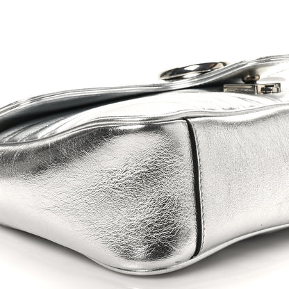 Gucci Metallic Calfskin Matelasse Small GG Marmont Shoulder Bag Silver 9 of 10