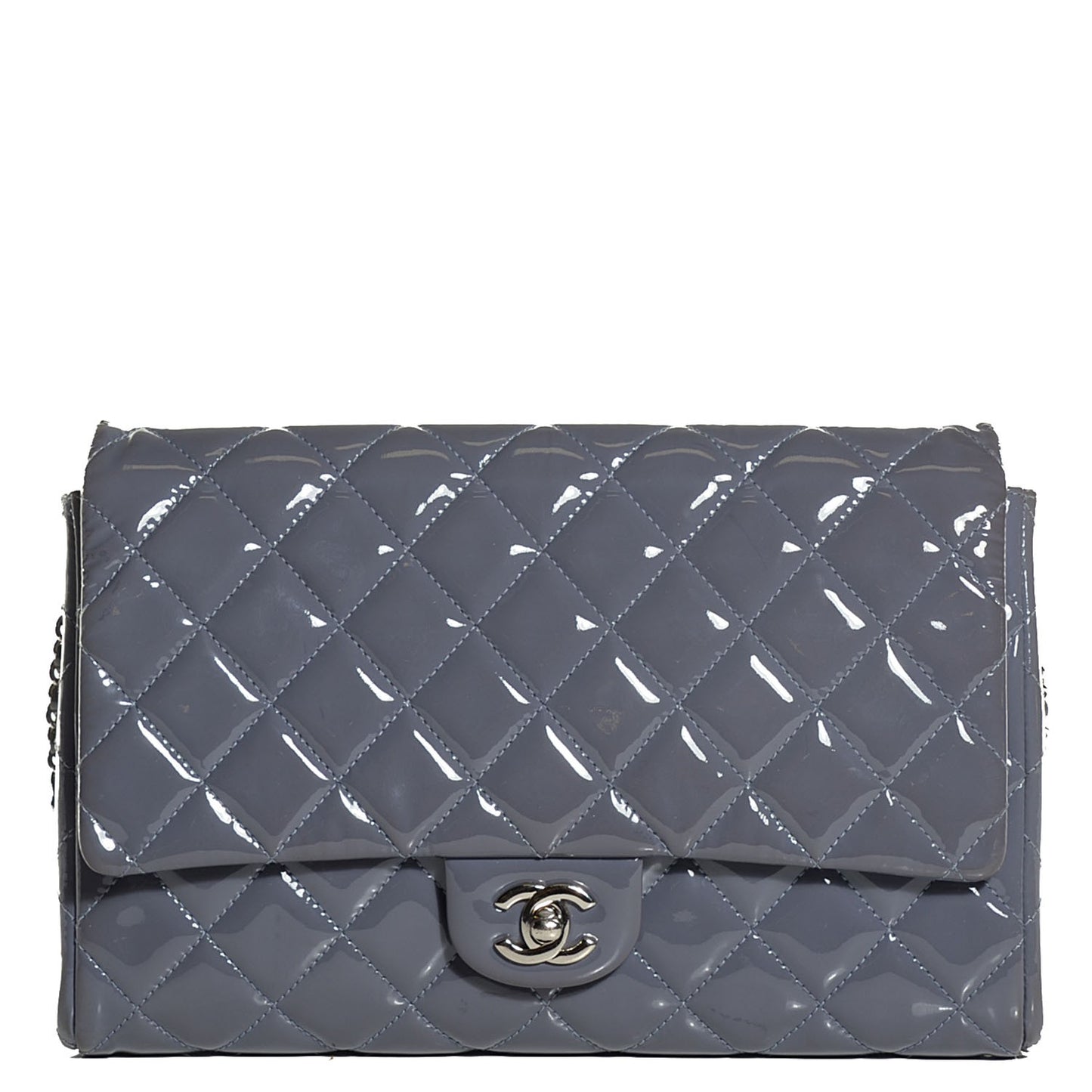 Patent Quilted Clutch with Chain Flap Lavender