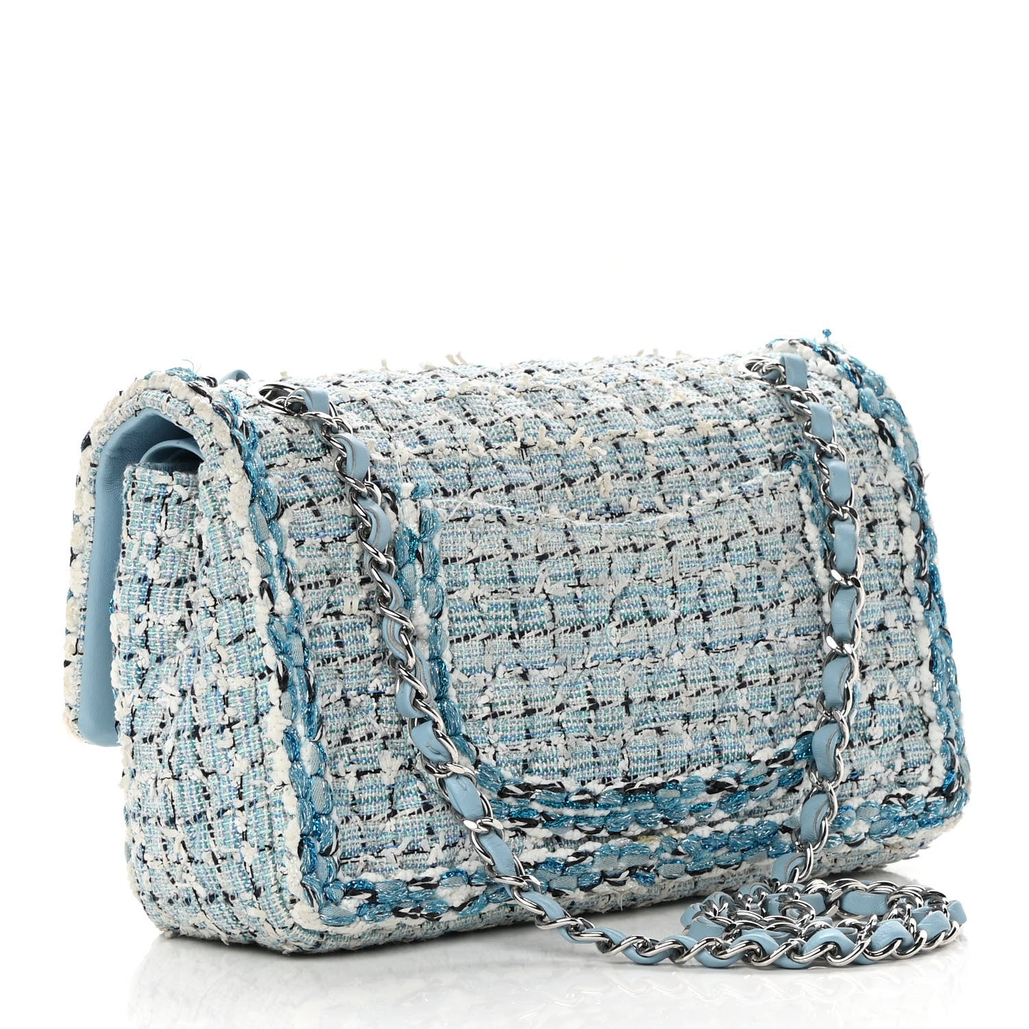 Chanel Tweed Quilted Medium Double Flap Blue White 3 of 15