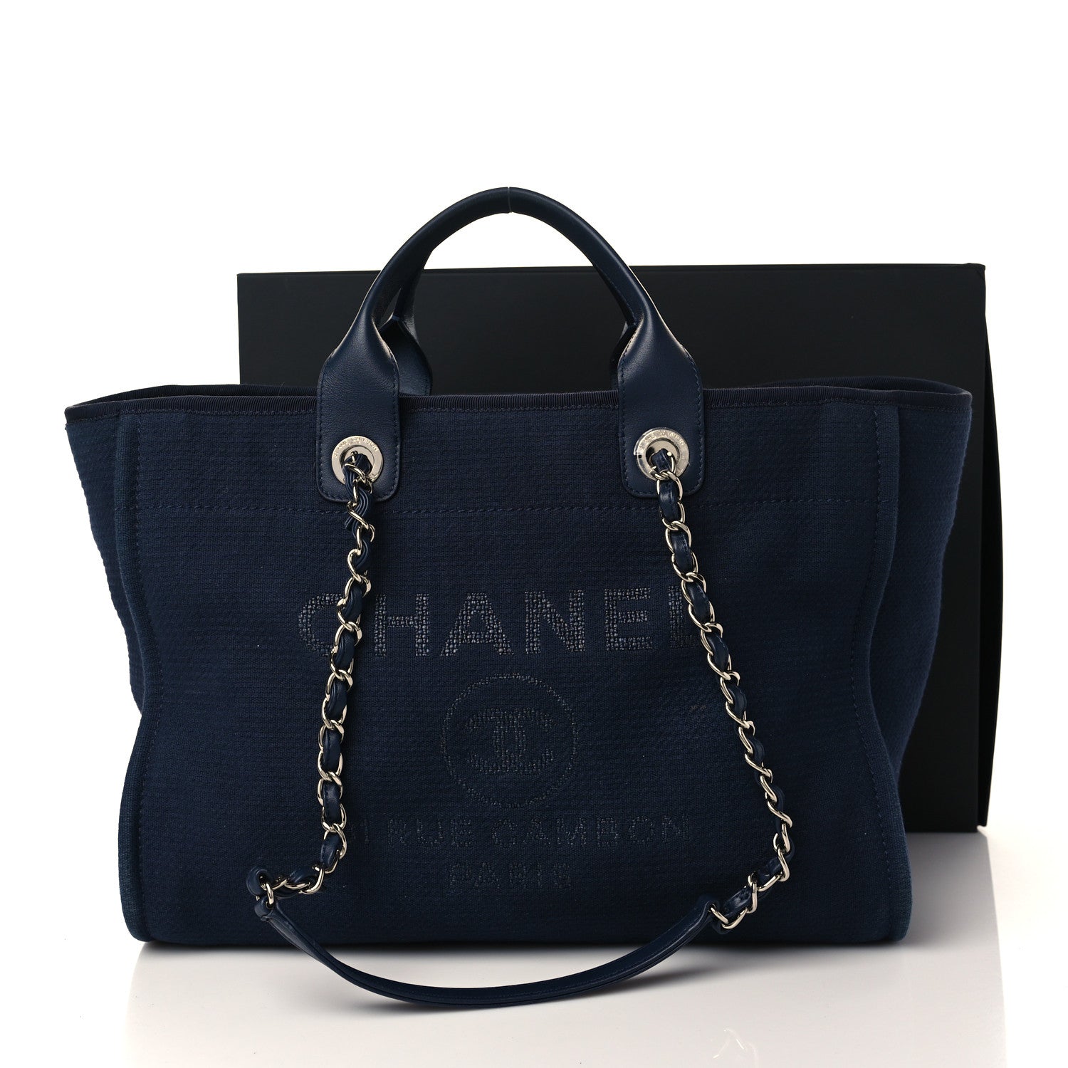 Chanel Mixed Fibers Calfskin Medium Deauville Tote Navy Blue 11 of 11