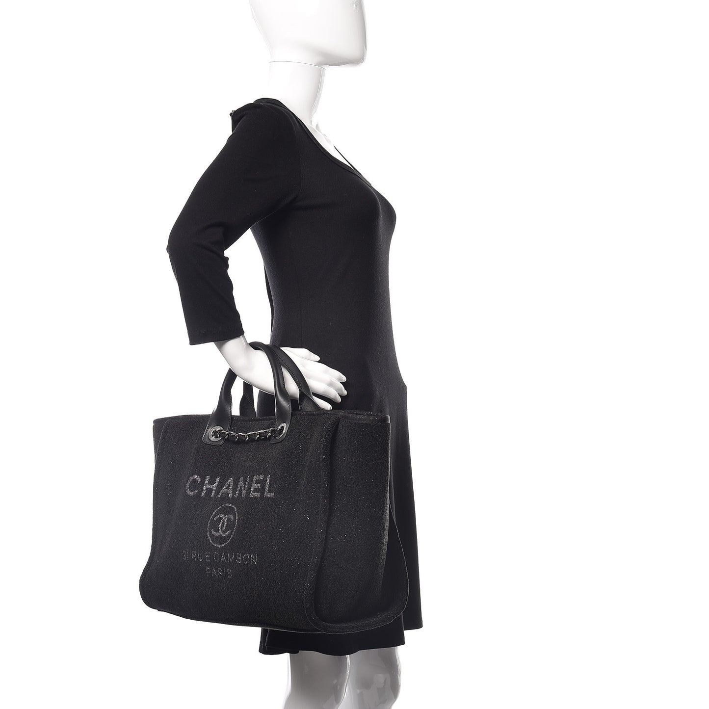 Lurex Boucle Medium Deauville Tote Black