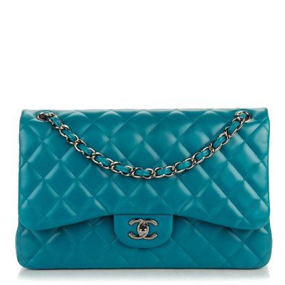 Chanel Lambskin Quilted Jumbo Double Flap Turquoise 1 of 7