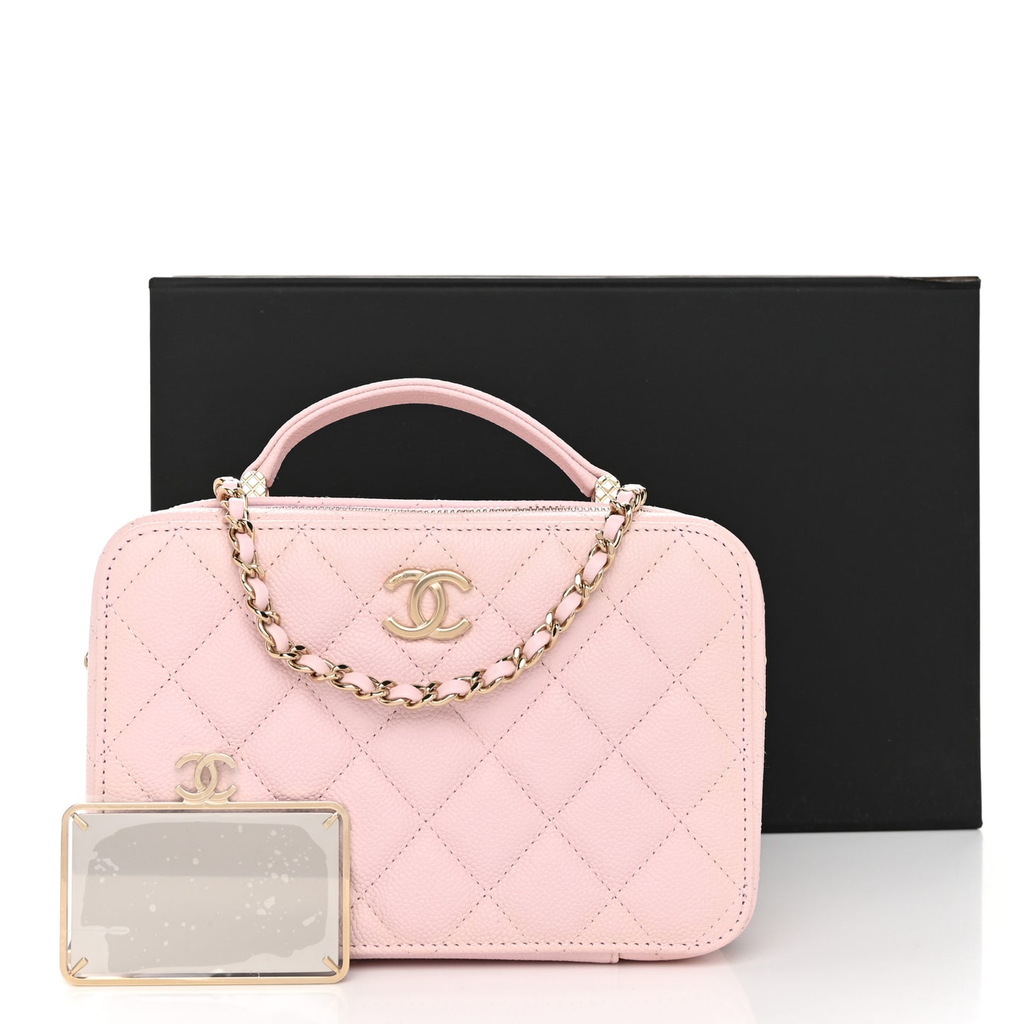 Caviar Quilted Top Handle Vanity Case Pink