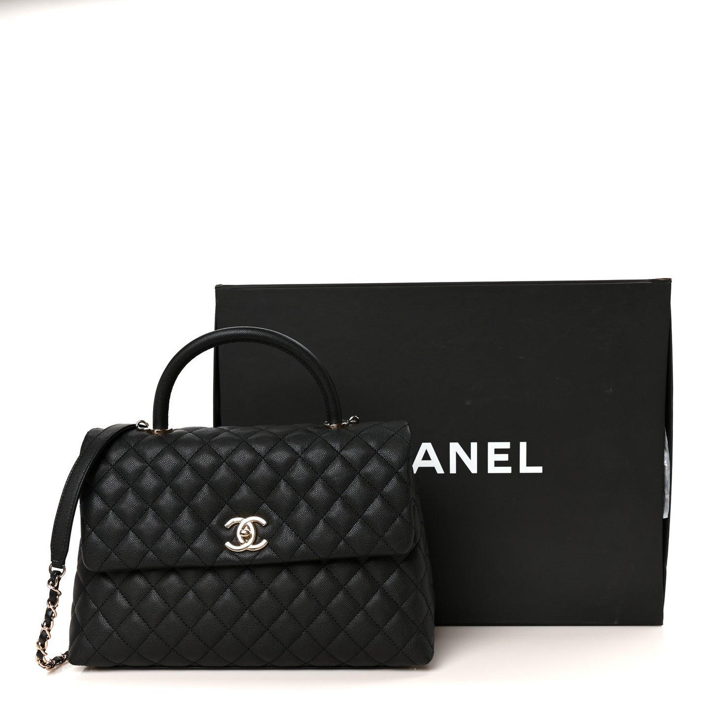 Caviar Quilted Medium Coco Handle Flap Black