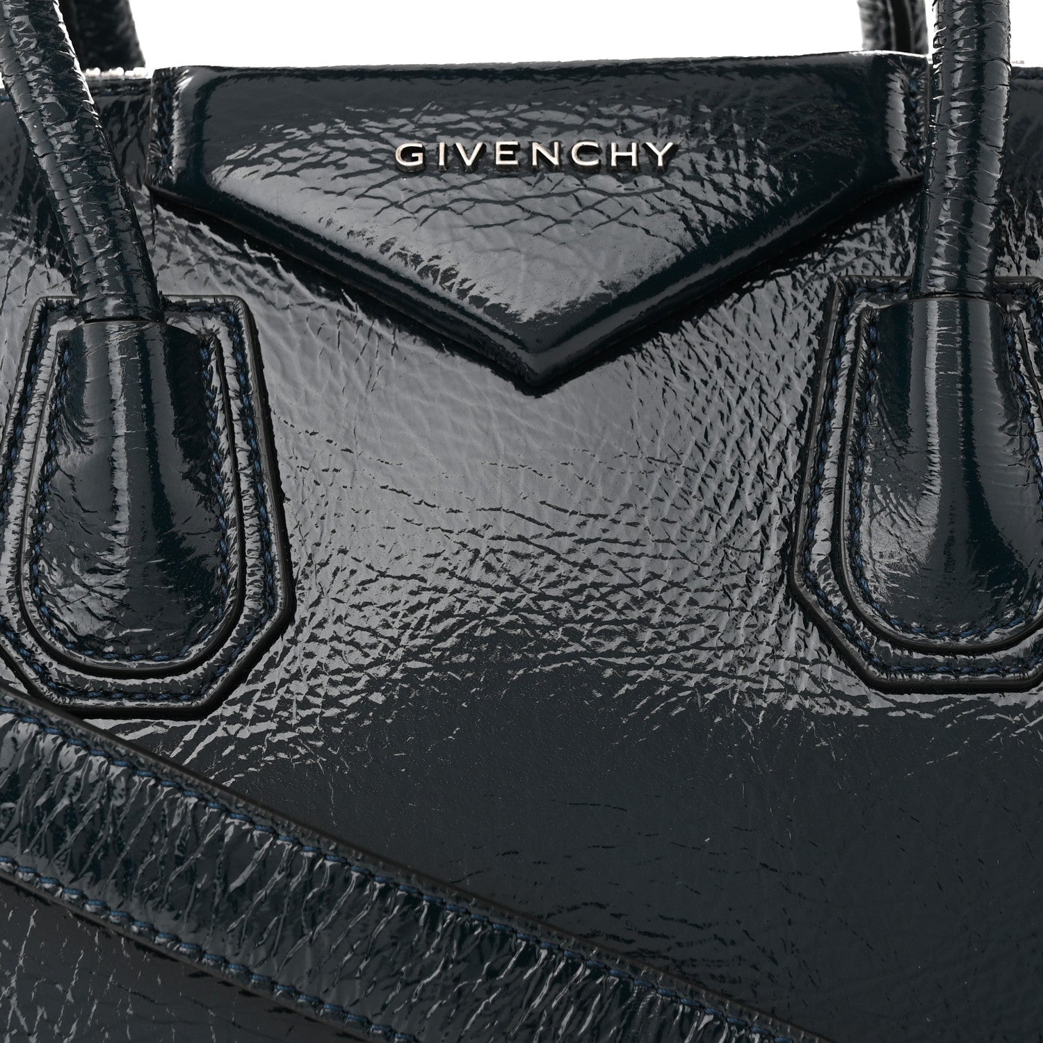 Givenchy Crinkled Patent Deerskin Small Antigona Deep Blue 8 of 10