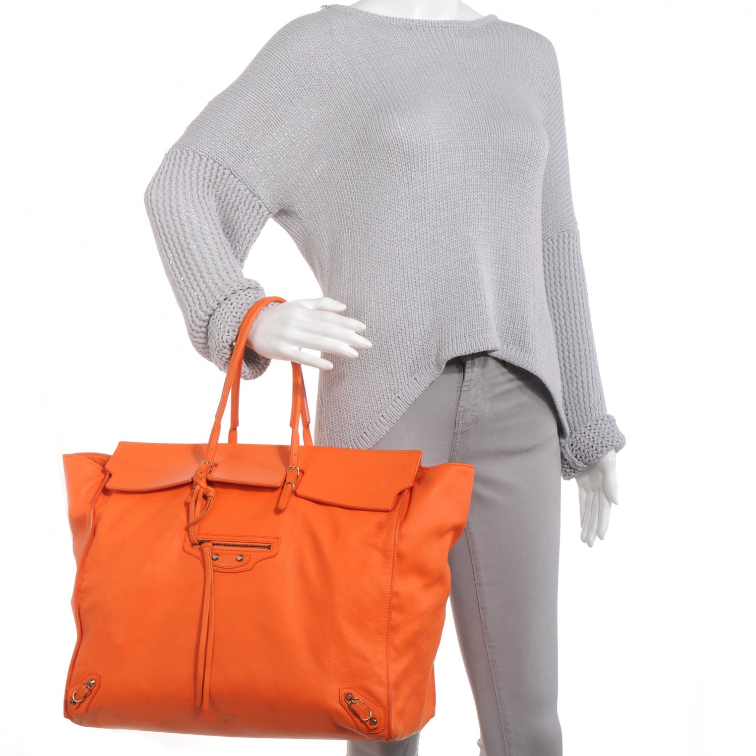 Balenciaga Veau Leather Papier Flap Tote Orange 2 of 2