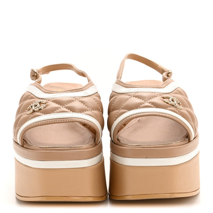 Chanel Lambskin Patent Quilted CC Platform Sandals 36 Beige White 3 of 10
