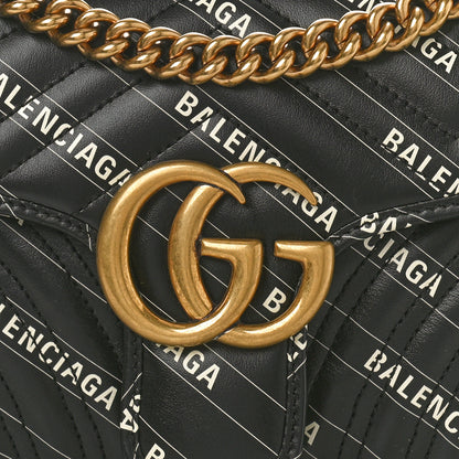 Gucci X BALENCIAGA Calfskin Matelasse Logo Print Small GG Marmont Shoulder Bag Black 8 of 11